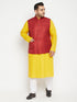 Vastramay Men's Plus Size Maroon Color Matka Silk Textured Nehru Jacket